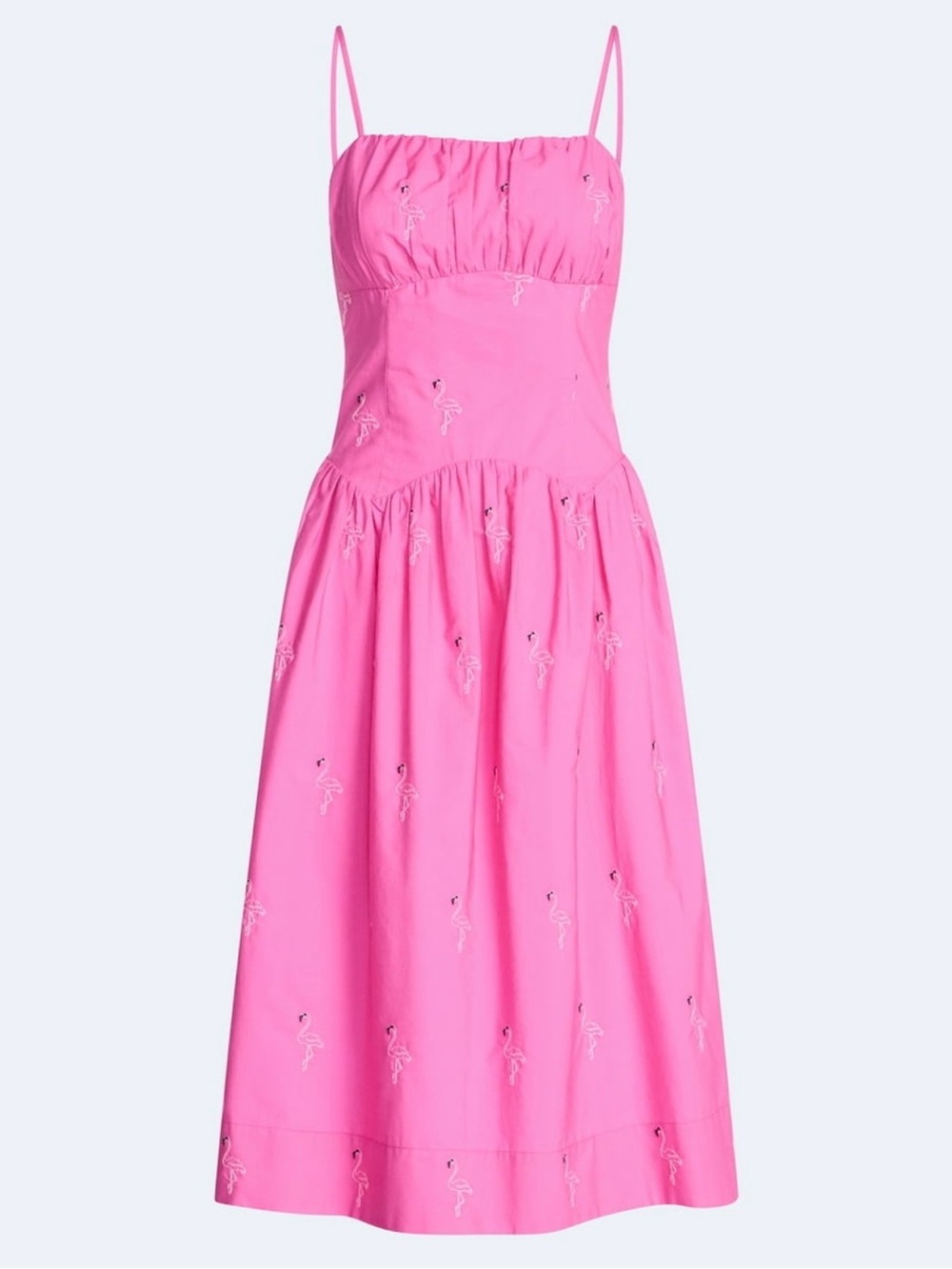 Free Assembly Pink Cotton Spaghetti-Strap Embroidered Tie Back Midi Dress